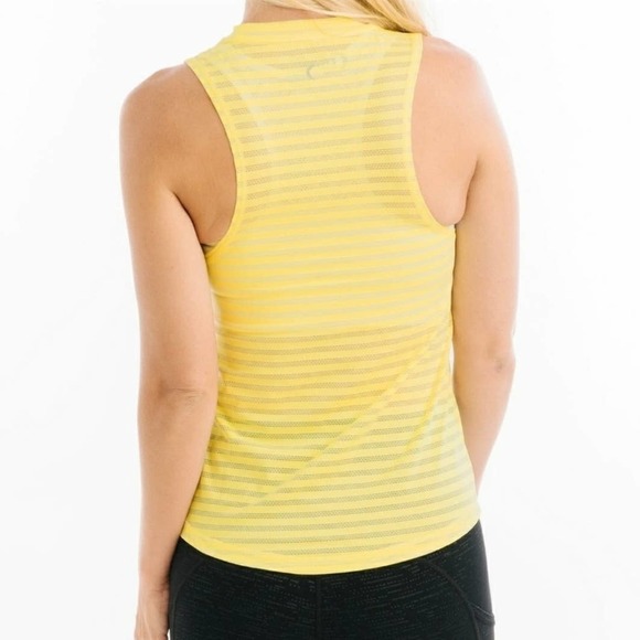 Zyia Active Nimbus Brighter Graphic‎ Tank Top L Lemon Yellow Stripe Mesh - Picture 2 of 7